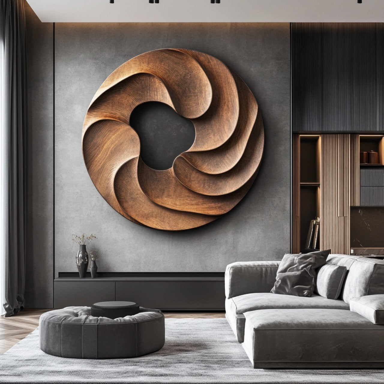 Modern Solid Wood Spiral Wall Sculpture for Contemporary Interiors