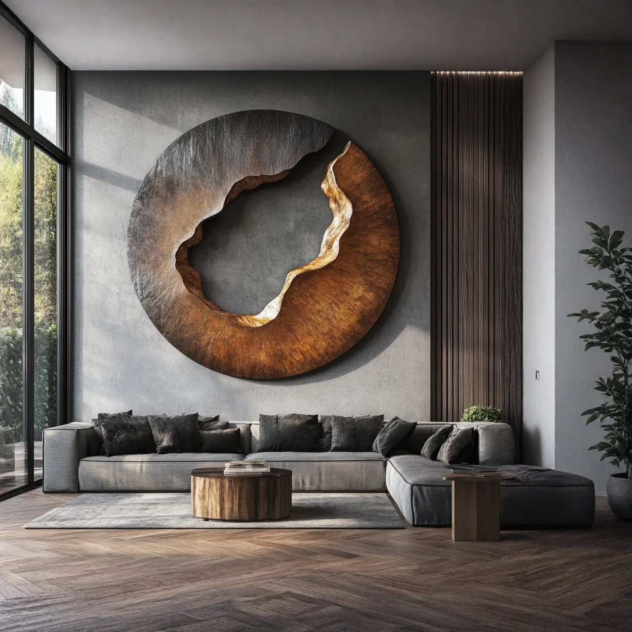 Contemporary Solid Wood Wall Sculpture for Living Room Interiors