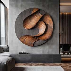Contemporary Curved Solid Wood Wall Sculpture for Interior Design