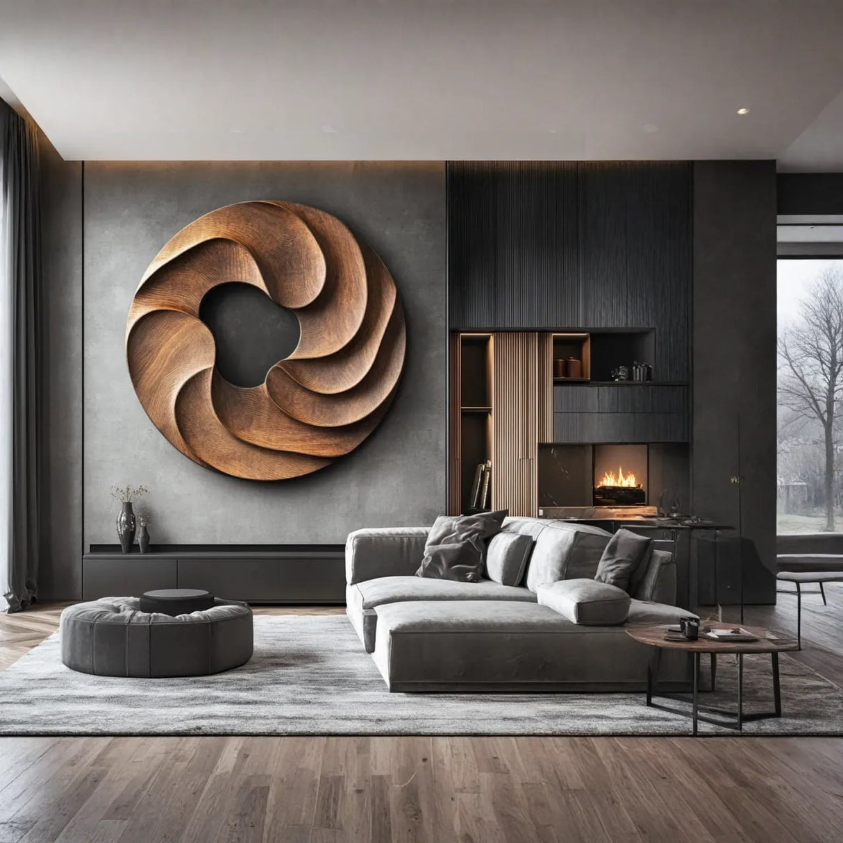 Modern Solid Wood Spiral Wall Sculpture for Contemporary Interiors