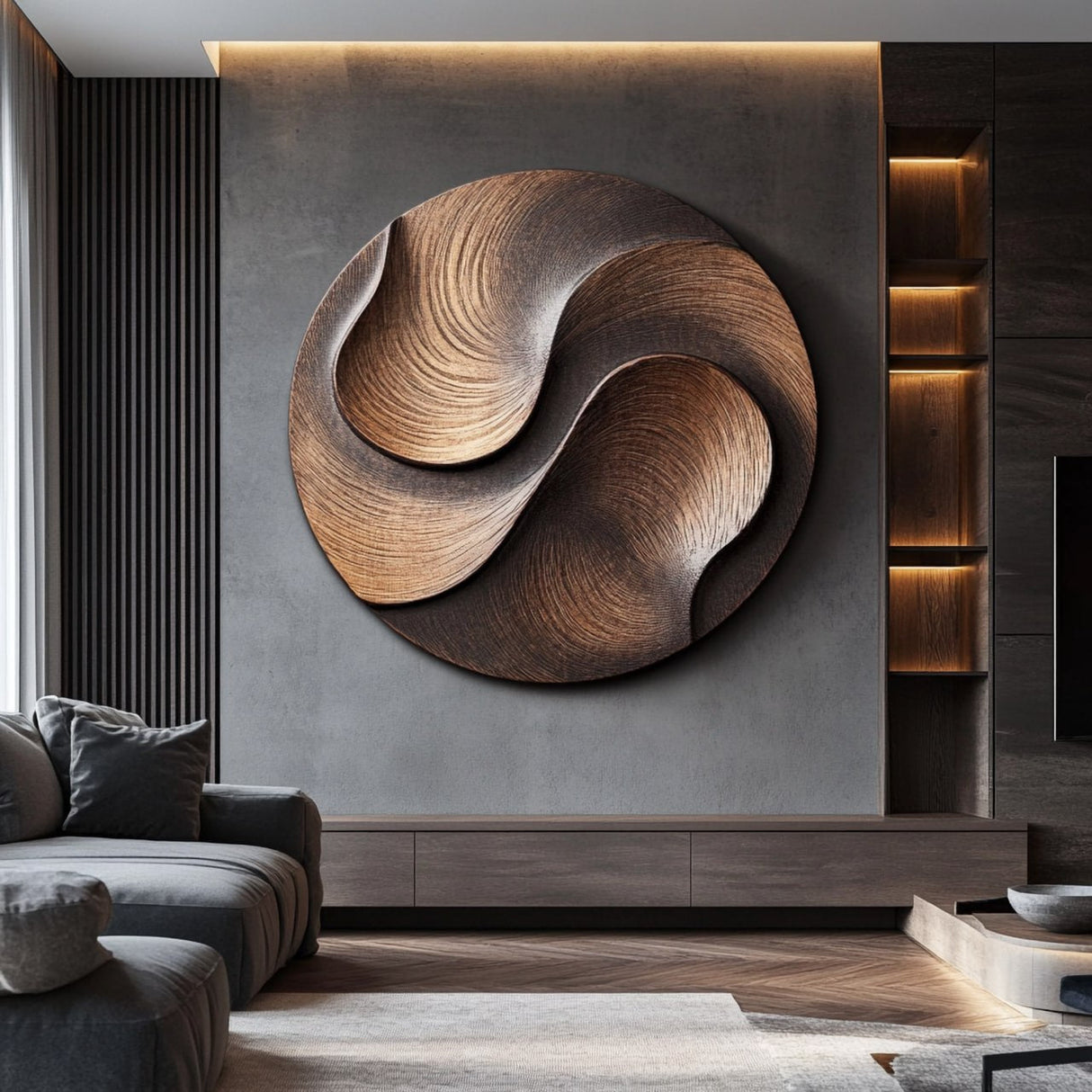 Contemporary Solid Wood Flow Wall Sculpture for Living Room