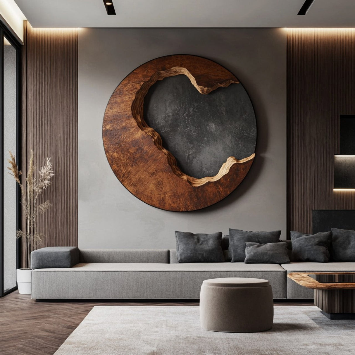 Solid Wood Organic Circle Wall Sculpture for Living Room Interiors