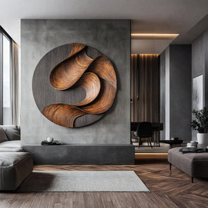 Contemporary Curved Solid Wood Wall Sculpture for Interior Design