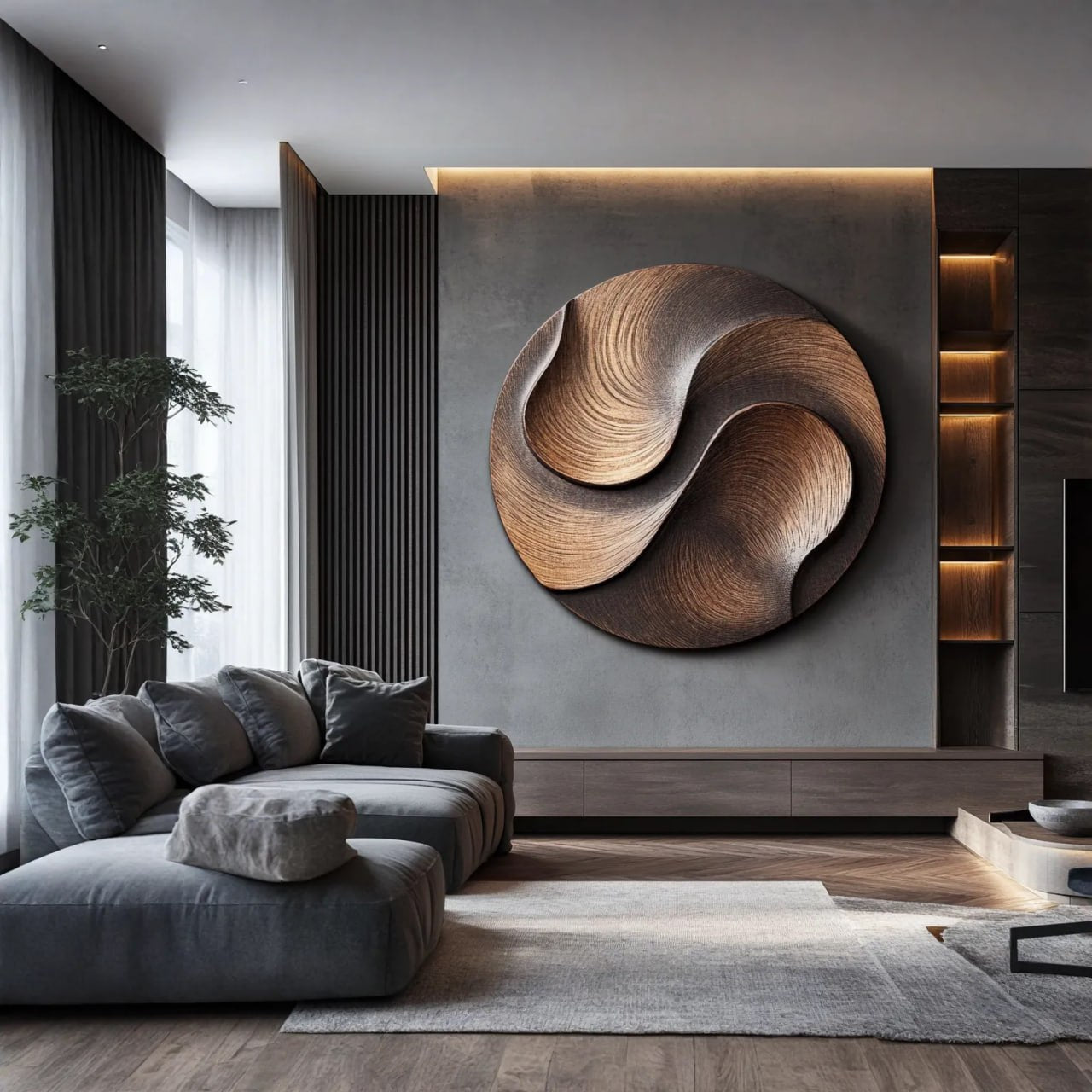 Contemporary Solid Wood Flow Wall Sculpture for Living Room