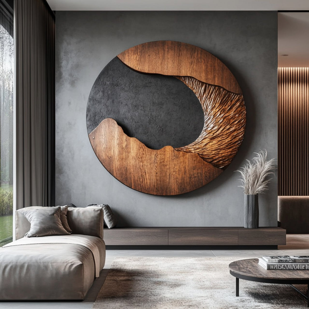 Modern Solid Wood Wall Sculpture for Living Room Interiors