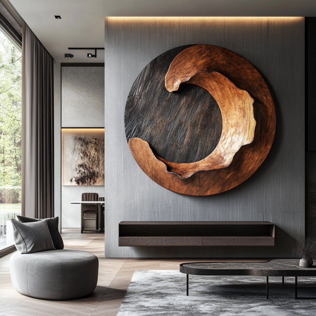 Modern Organic Solid Wood Wall Sculpture for Living Room Spaces