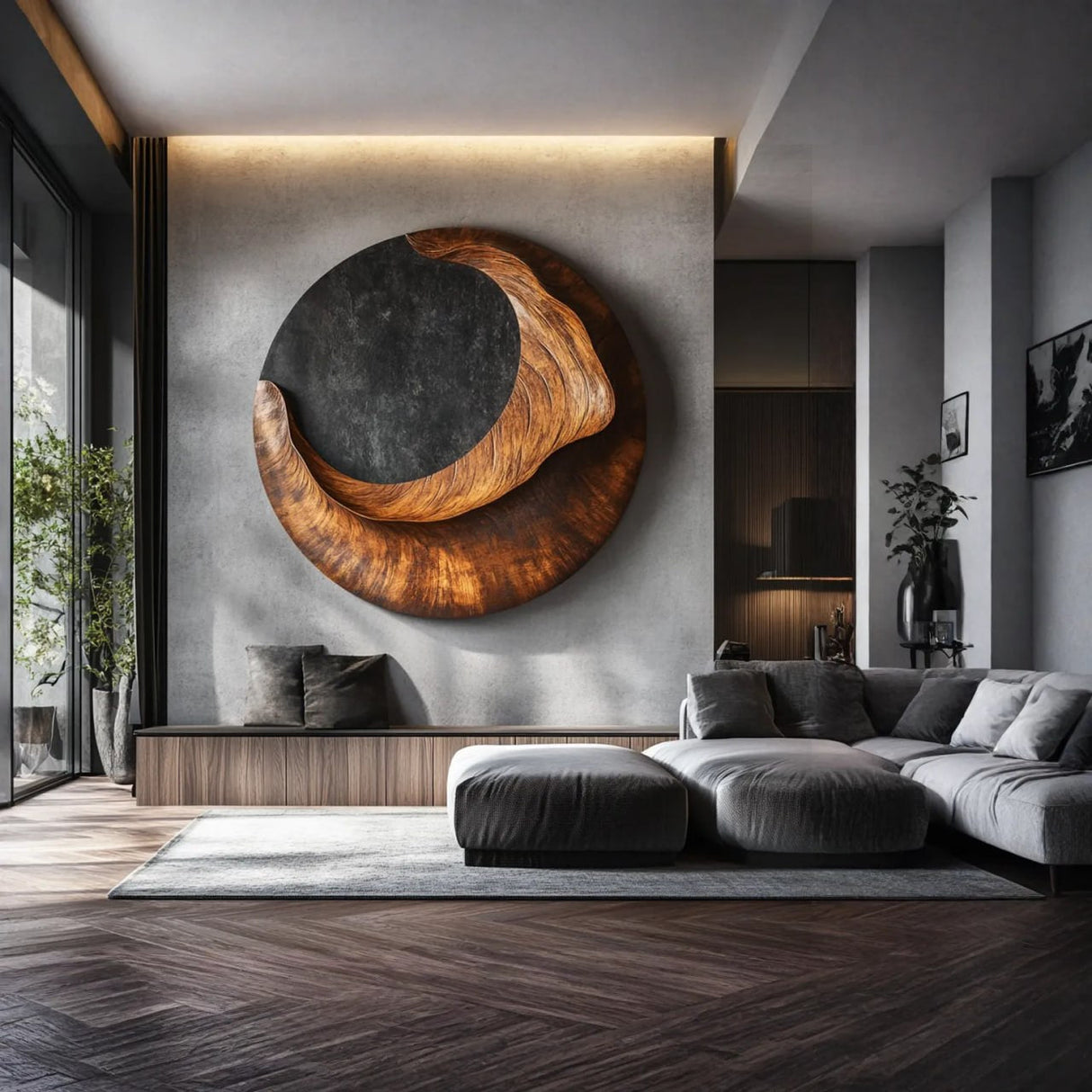 Modern Organic Solid Wood Wall Sculpture for Living Room Interiors