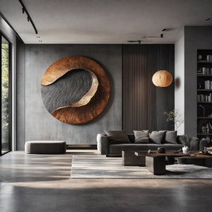 Modern Round Solid Wood Carving Wall Sculpture for Living Room Interiors