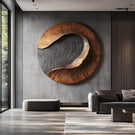 Modern Round Solid Wood Carving Wall Sculpture for Living Room Interiors