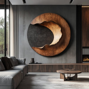 Contemporary Round Solid Wood Wall Art for Living Room Interiors