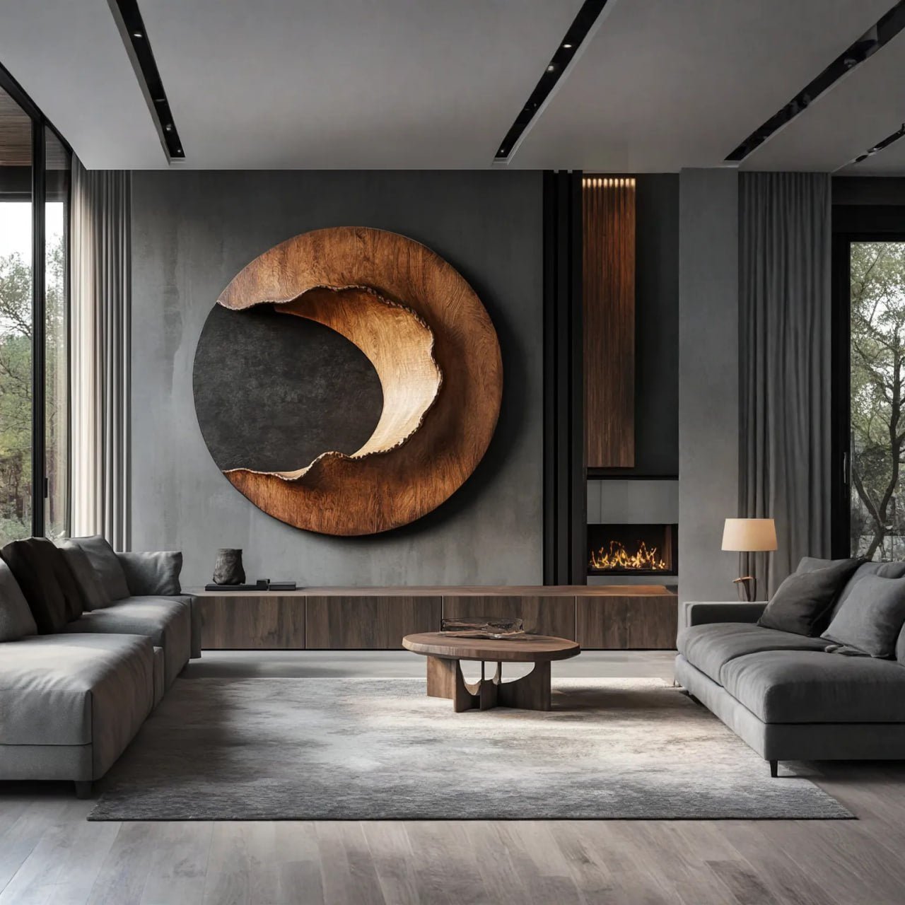 Contemporary Round Solid Wood Wall Art for Living Room Interiors