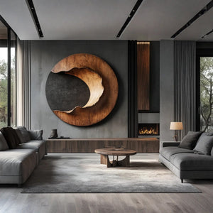 Contemporary Round Solid Wood Wall Art for Living Room Interiors