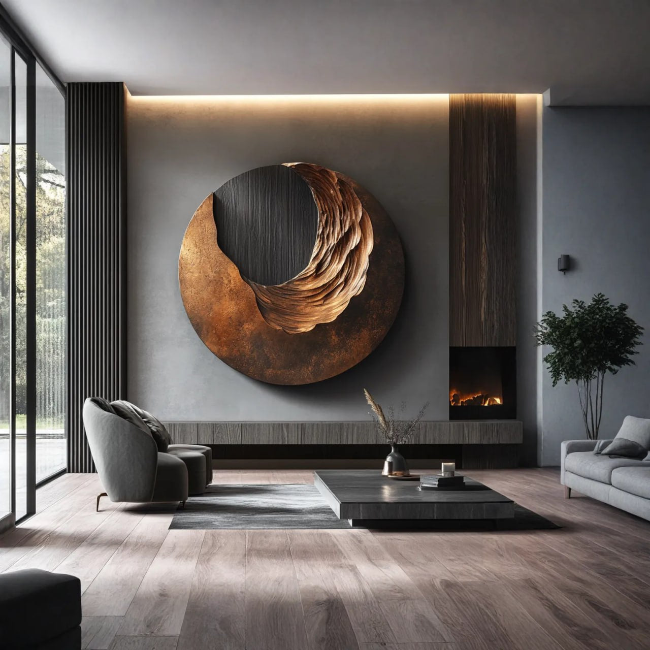 Modern Organic Solid Wood Round Wall Sculpture for Interior Decor