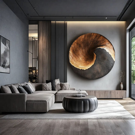 Contemporary Spiral Solid Wood Wall Sculpture for Living Room Interiors