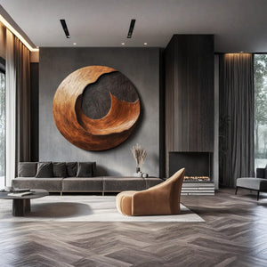 Contemporary Round Solid Wood Wall Sculpture for Living Room Interiors