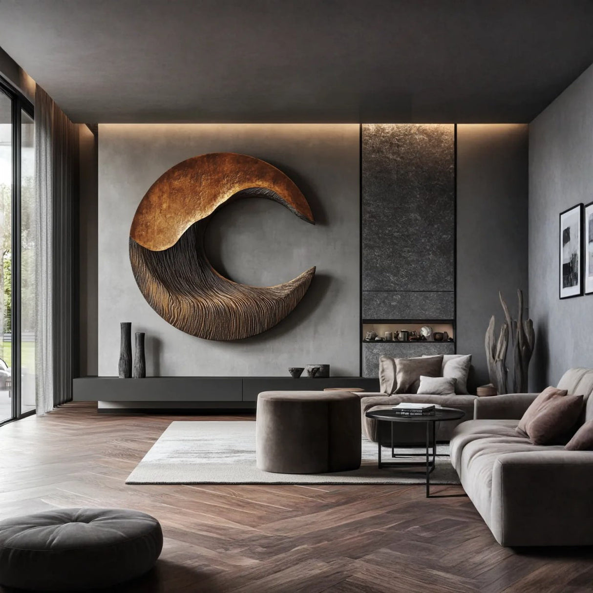 Modern Solid Wood Carving Wall Artwork for Interior Design