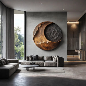 Contemporary Solid Wood Textured Wall Sculpture for Living Room Interiors