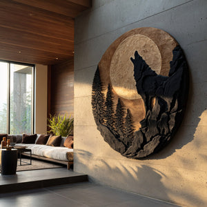 Modern Solid Wood Wolf Wall Sculpture for Living Room Interiors