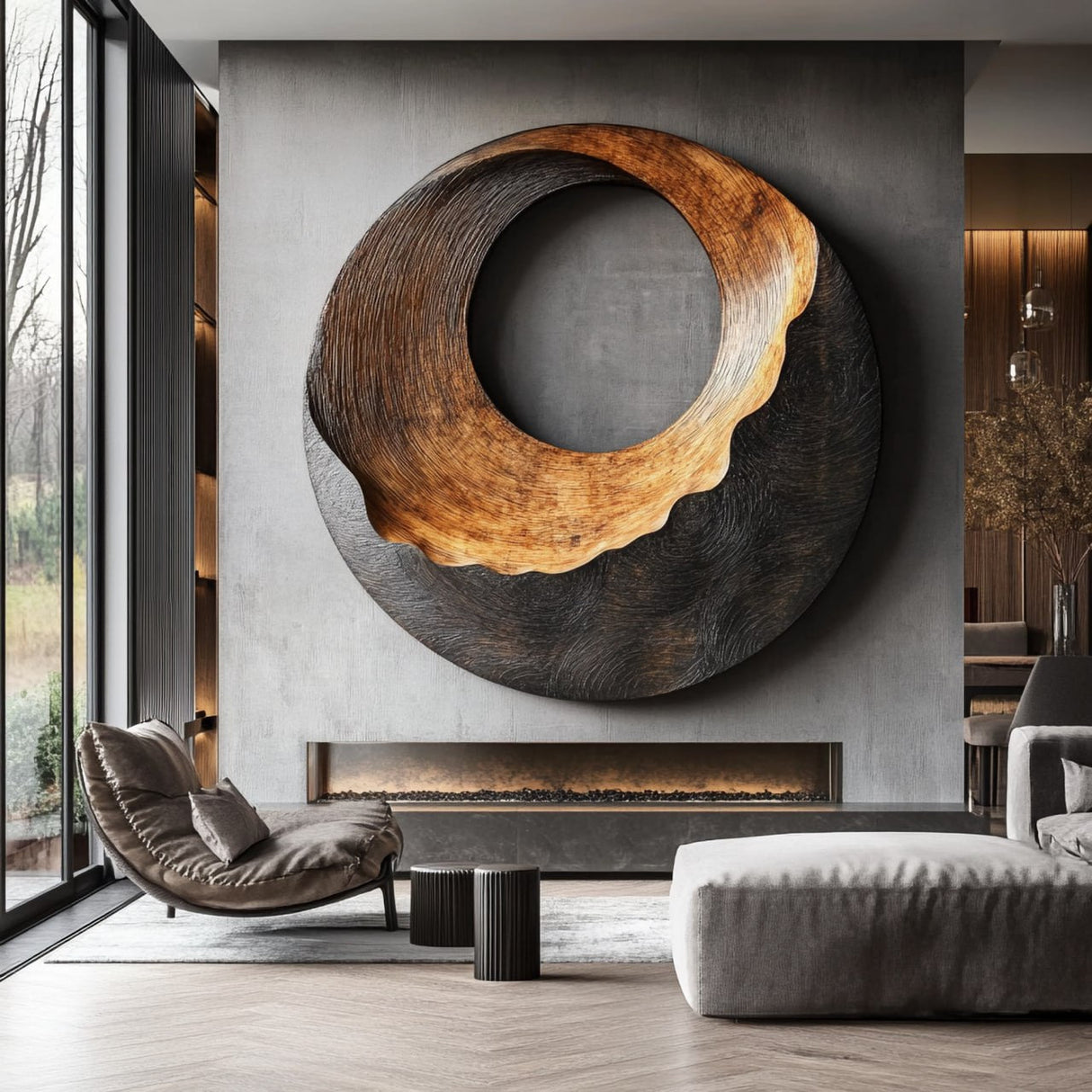 Contemporary Round Solid Wood Wall Art for Interior Design