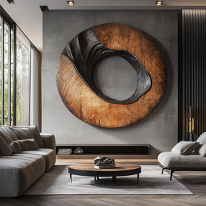 Modern Organic Circular Solid Wood Wall Sculpture for Interior Decor