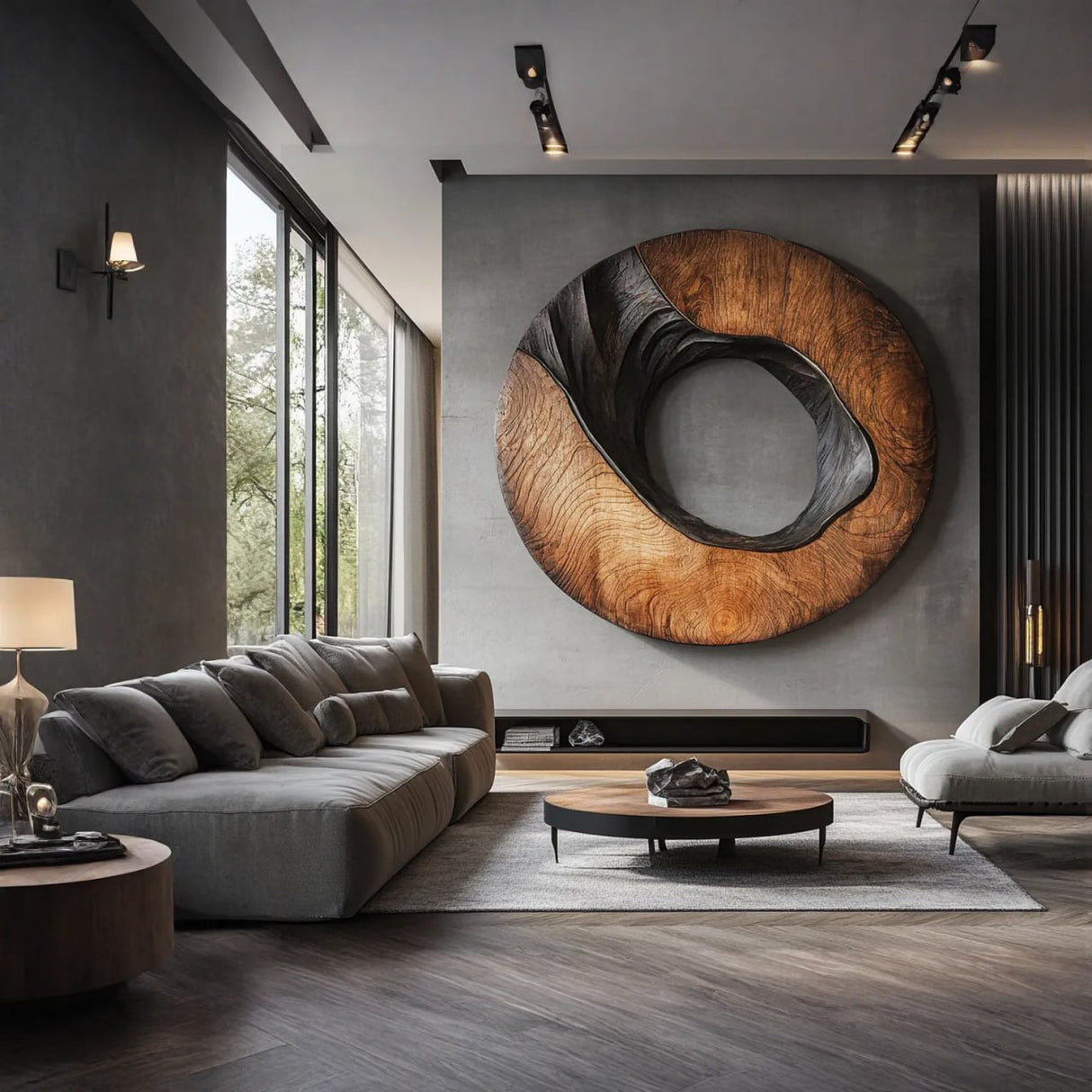 Modern Organic Circular Solid Wood Wall Sculpture for Interior Decor