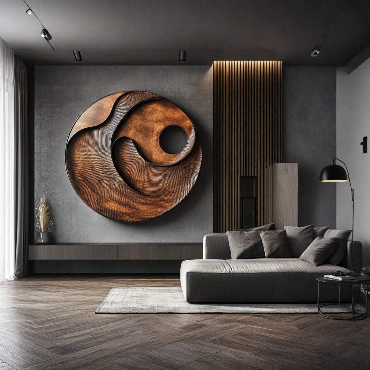 Modern Textured Round Solid Wood Wall Art for Living Room Interiors