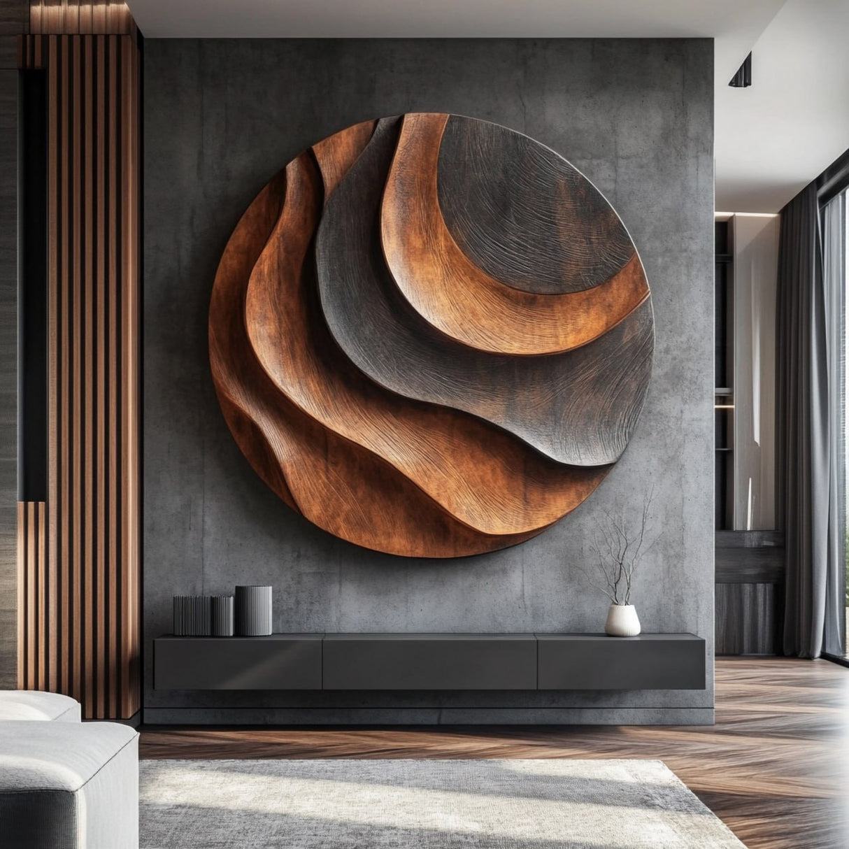 Contemporary Layered Solid Wood Wall Sculpture for Home Interiors