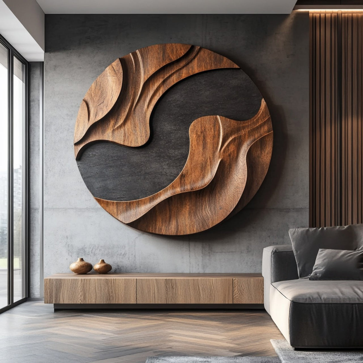 Modern Curved Solid Wood Wall Sculpture for Interior Design