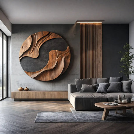Modern Curved Solid Wood Wall Sculpture for Interior Design