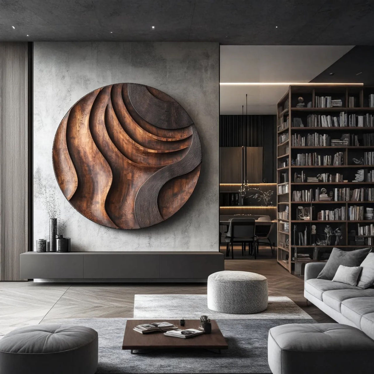 Modern Round Layered Solid Wood Wall Sculpture for Interior Spaces