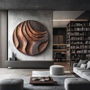 Modern Round Layered Solid Wood Wall Sculpture for Interior Spaces