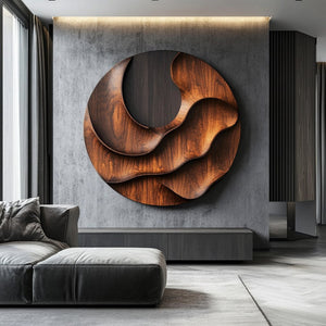 Contemporary Round Solid Wood Wall Sculpture for Living Room Decor