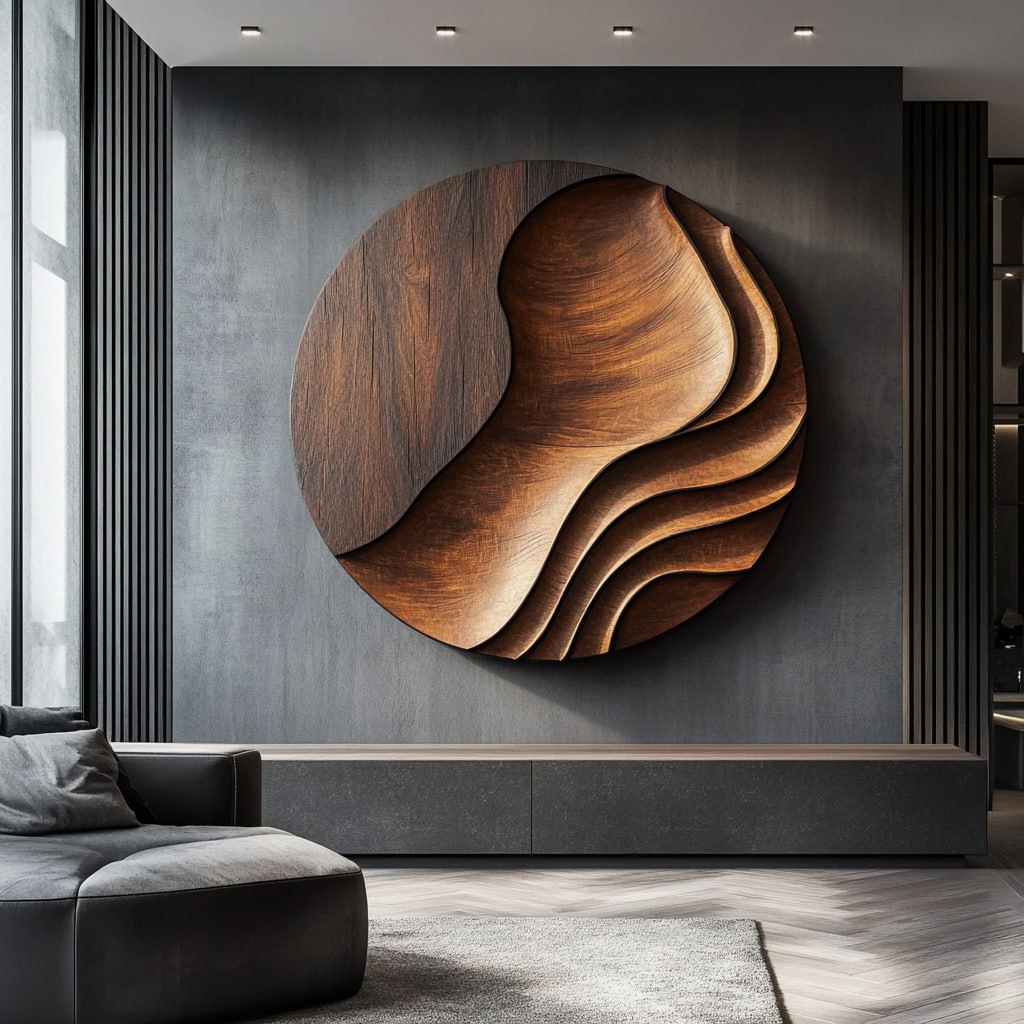 Contemporary Solid Wood Wall Art Sculpture for Living Room Design