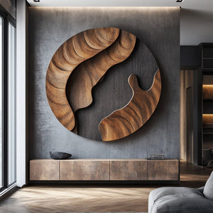 Contemporary Round Solid Wood Wall Sculpture for Modern Interiors