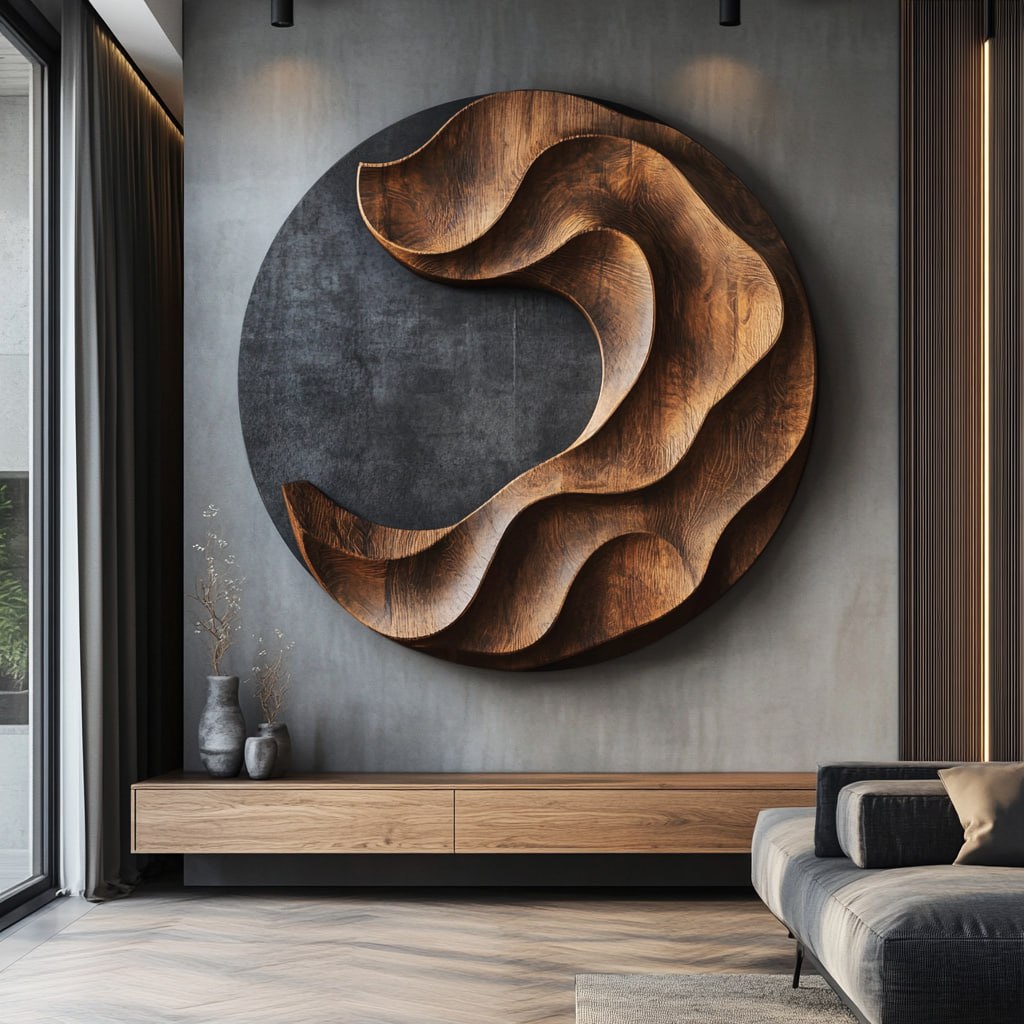 Contemporary Layered Solid Wood Wall Sculpture for Modern Interiors