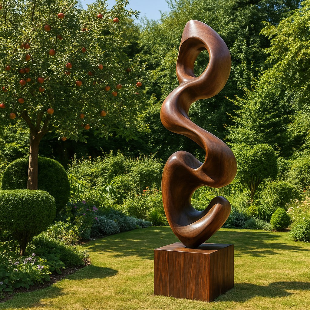Contemporary Solid Wood Outdoor Sculpture with Fluid Abstract Form