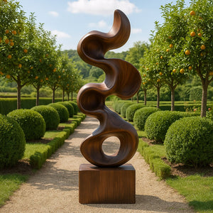 Organic Solid Wood Sculpture with Flowing Abstract Form for Garden Spaces