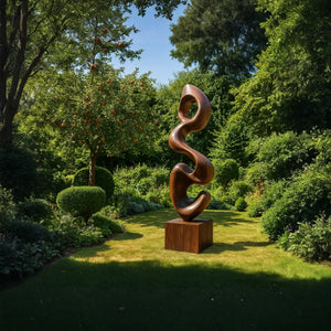 Contemporary Solid Wood Outdoor Sculpture with Fluid Abstract Form
