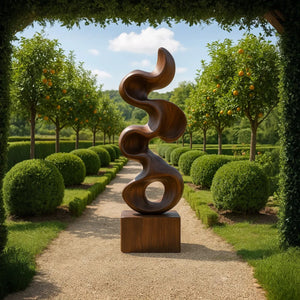 Organic Solid Wood Sculpture with Flowing Abstract Form for Garden Spaces