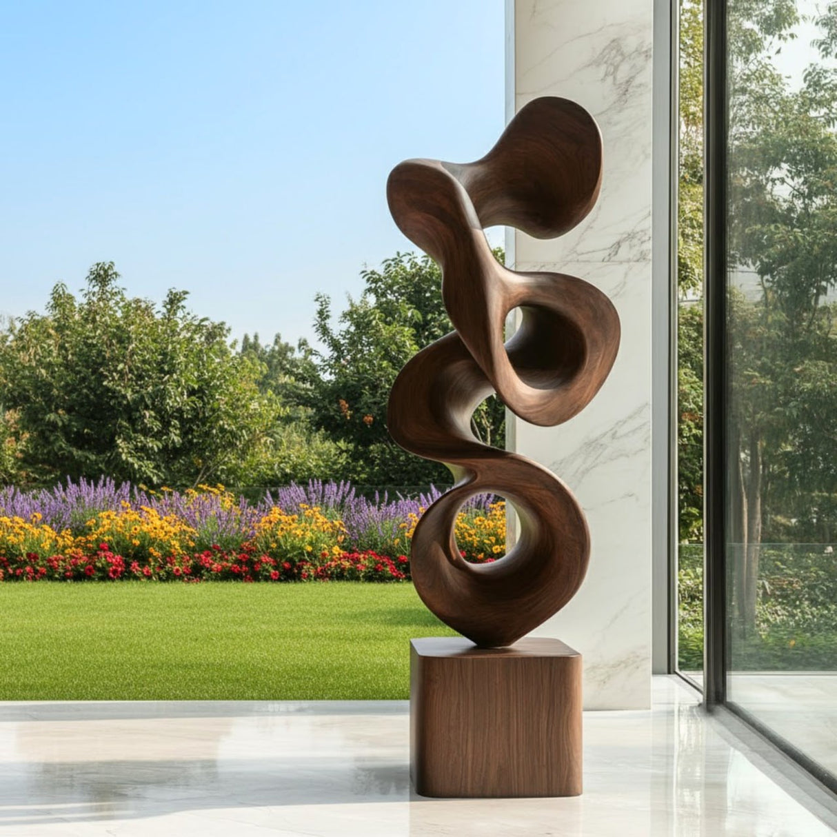 Modern Abstract Solid Wood Sculpture for Indoor and Outdoor Display
