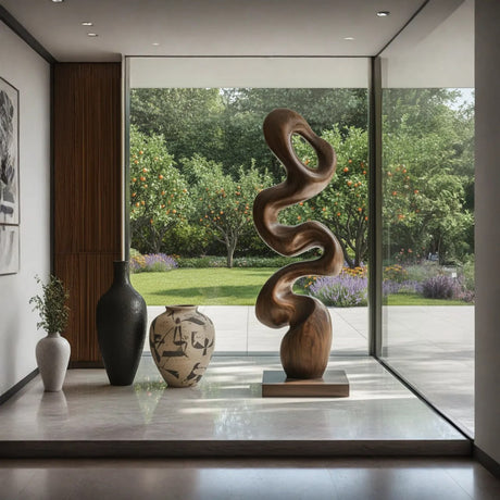 Modern Organic Solid Wood Sculpture for Home and Garden Decor