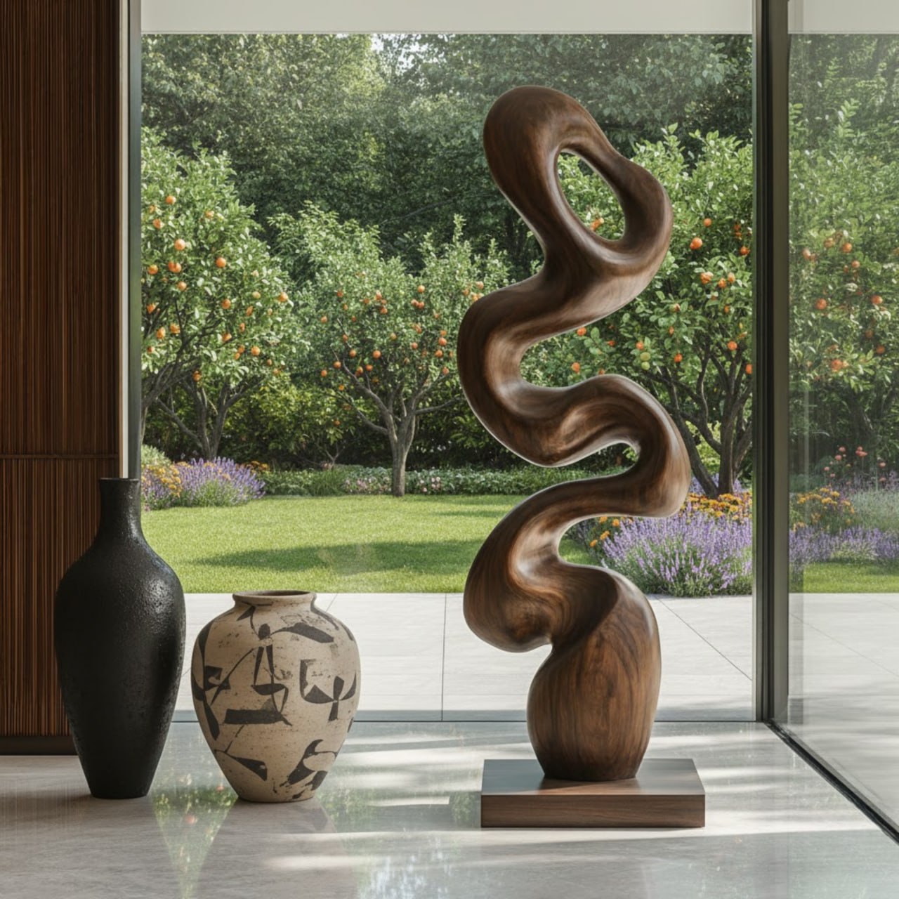 Modern Organic Solid Wood Sculpture for Home and Garden Decor