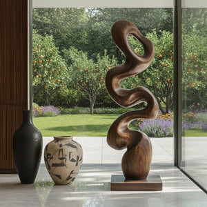 Modern Organic Solid Wood Sculpture for Home and Garden Decor