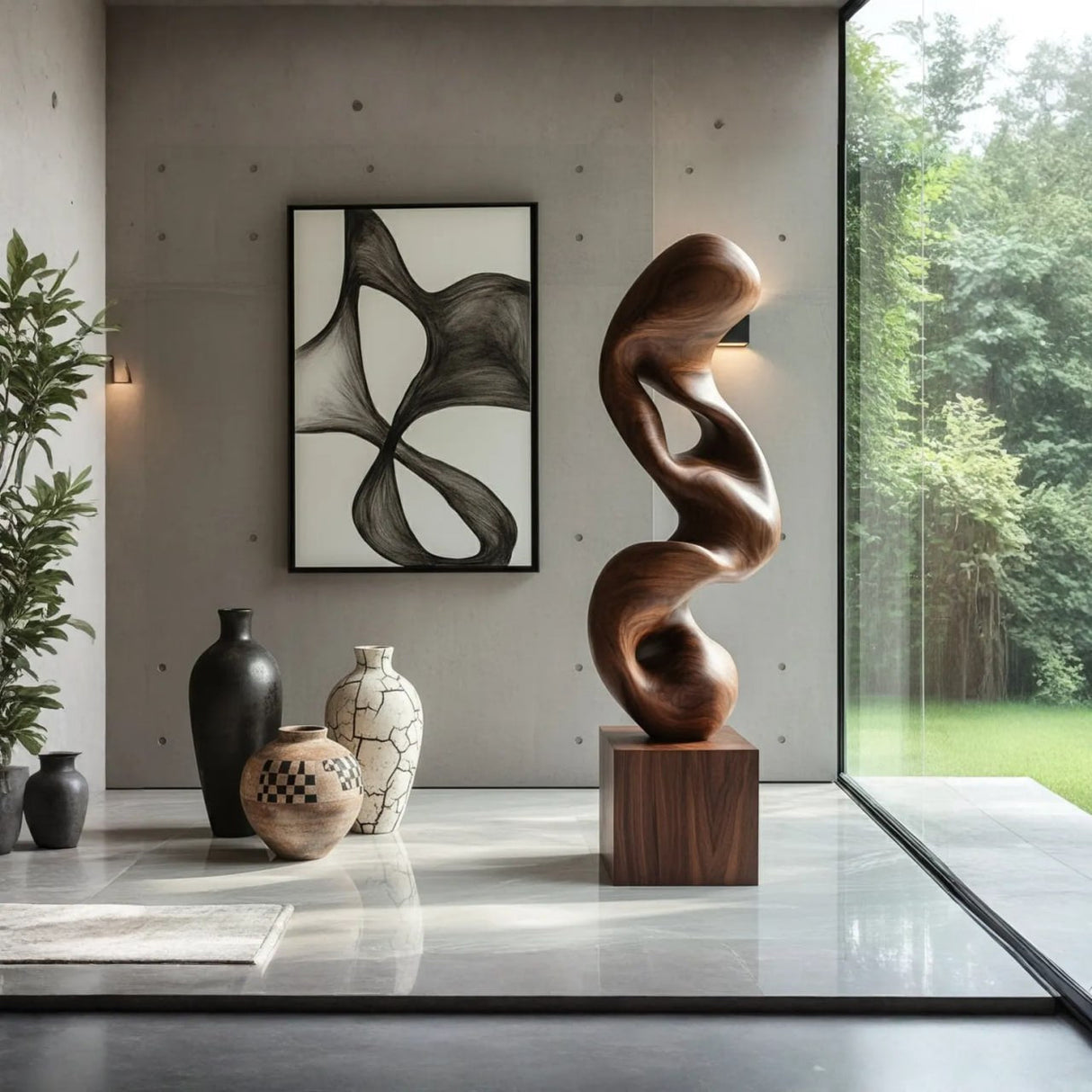 Modern Abstract Solid Wood Sculpture for Living Room Art Display