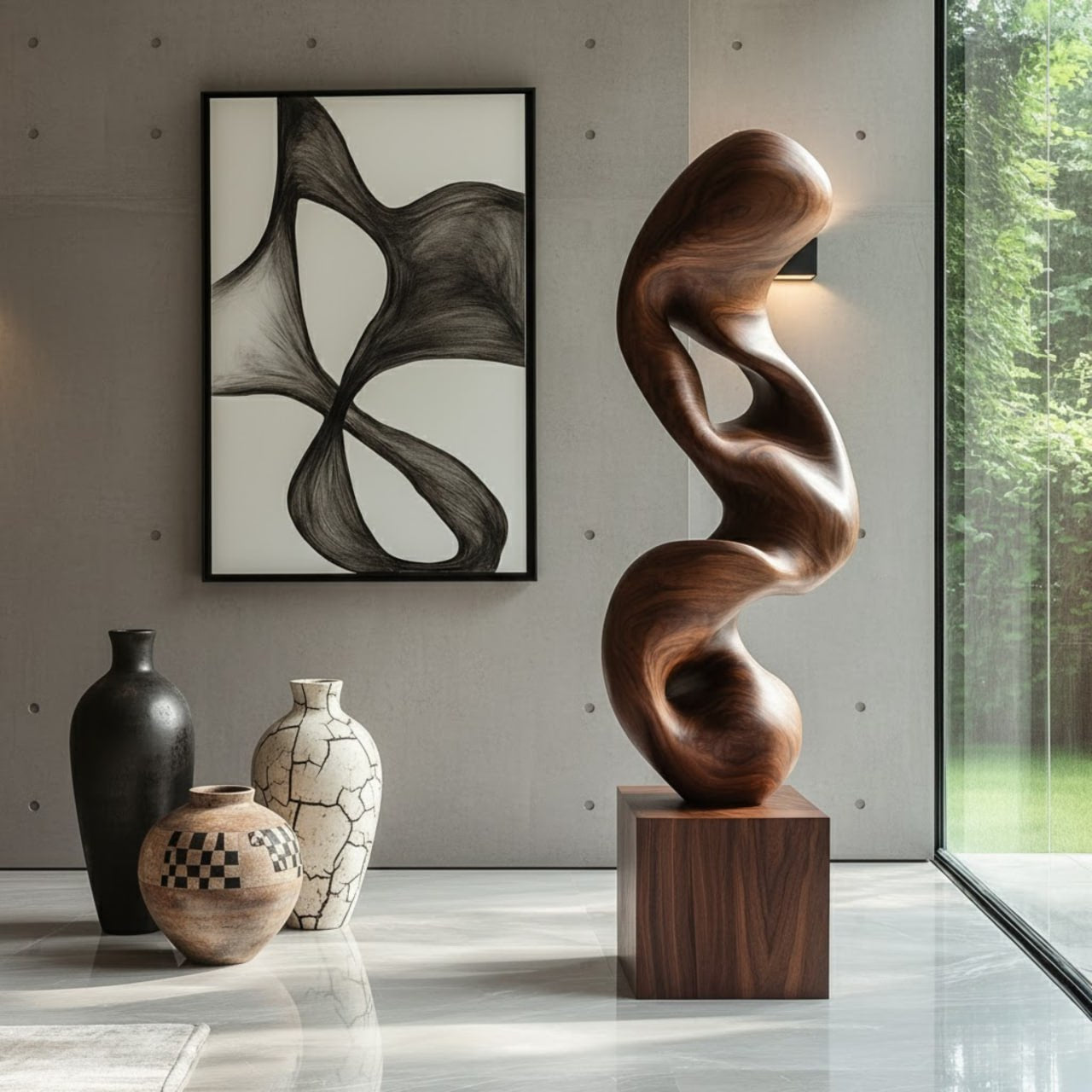 Modern Abstract Solid Wood Sculpture for Living Room Art Display