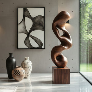 Modern Abstract Solid Wood Sculpture for Living Room Art Display