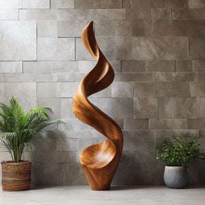Large Abstract Solid Wood Sculpture for Modern Interior Display