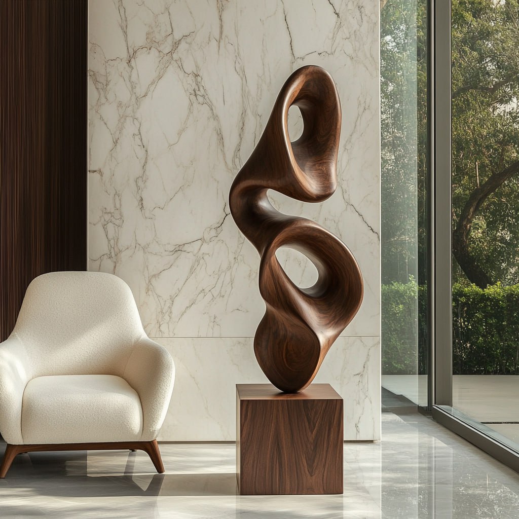 Organic Hand-Carved Solid Wood Loop Sculpture for Modern Interiors