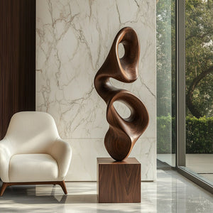 Organic Hand-Carved Solid Wood Loop Sculpture for Modern Interiors