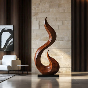 Sculptural Solid Wood Flame Sculpture for Modern Interiors